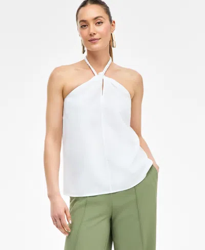 Inc International Concepts Women's Linen-blend Braided Halter Top, Exclusively At Macy's In White