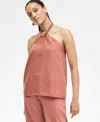 Inc International Concepts Women's Linen-blend Braided Halter Top, Exclusively At Macy's In Brown