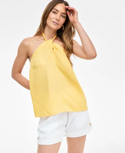 Inc International Concepts Women's Linen-blend Braided Halter Top, Exclusively At Macy's In Yellow
