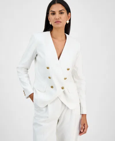 Inc International Concepts Women's Linen-blend Collarless Blazer, Exclusively At Macy's In White
