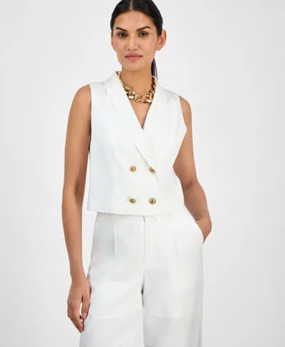 Inc International Concepts Women's Linen-blend Double-breasted Vest, Exclusively At Macy's In Bright White