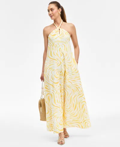 Inc International Concepts Women's Linen-blend Halter Midi Dress, Exclusively At Macy's In Mabry Stri