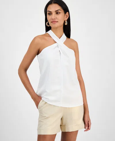 Inc International Concepts Women's Linen-blend Halter Top, Exclusively At Macy's In Bright Whi