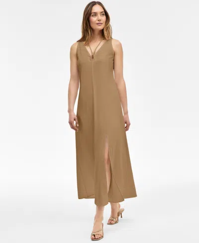 Inc International Concepts Women's Linen-blend O-ring Maxi Dress, Exclusively At Macy's In Brown