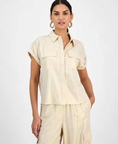 Inc International Concepts Women's Linen-blend Short-sleeve Blouse, Exclusively At Macy's