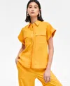 Inc International Concepts Women's Linen-blend Short-sleeve Blouse, Exclusively At Macy's In Bright Honey