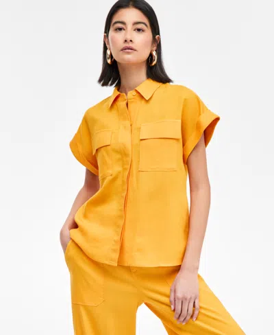 INC INTERNATIONAL CONCEPTS WOMEN'S LINEN-BLEND SHORT-SLEEVE BLOUSE, EXCLUSIVELY AT MACY'S