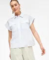 Inc International Concepts Womens Linen Blend Short Sleeve Blouse Xs Pxl Exclusively At Macys In White