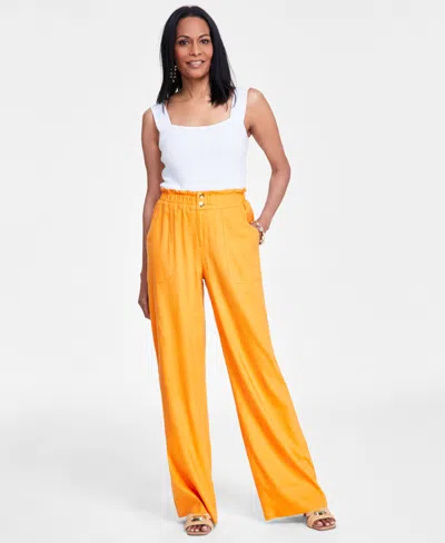 Inc International Concepts Women's Linen Paperbag-waist Pants, Created For Macy's In Mango Daquiri