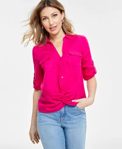 Inc International Concepts Women's Linen Twist-hem Blouse, Created For Macy's