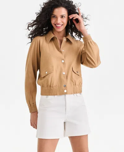 Inc International Concepts Women's Linen-blend Bomber Jacket, Macy's Exclusive In Brown