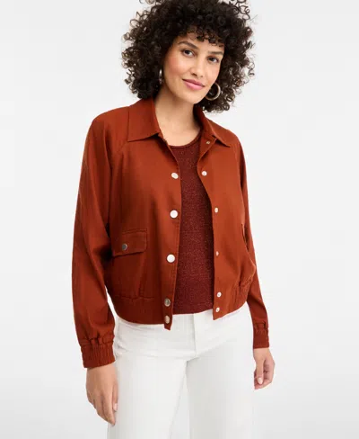 Inc International Concepts Women's Linen-blend Bomber Jacket, Macy's Exclusive In Brown