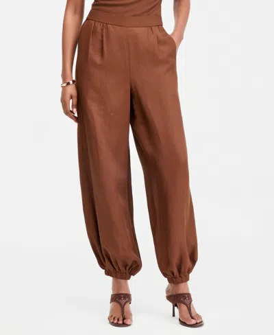 Inc International Concepts Women's Linen-blend Pull-on Bubble Pants, Macy's Exclusive In Brown