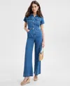 Inc International Concepts Women's Liquid Denim Jumpsuit, Exclusively At Macy's In Medium Indigo