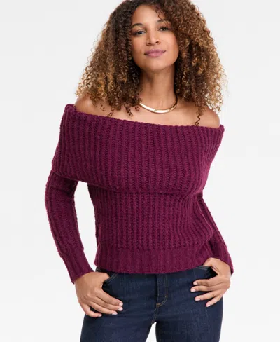 Inc International Concepts Women's Lofty Off-the-shoulder Sweater, Macy's Exclusive In Purple