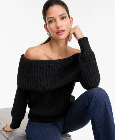 Inc International Concepts Women's Lofty Off-the-shoulder Sweater, Macy's Exclusive In Black