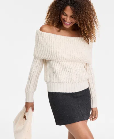 Inc International Concepts Women's Lofty Off-the-shoulder Sweater, Macy's Exclusive In White