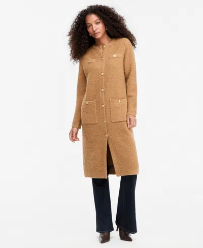 Inc International Concepts Women's Long Boucle Duster Cardigan, Macy's Exclusive In Brown