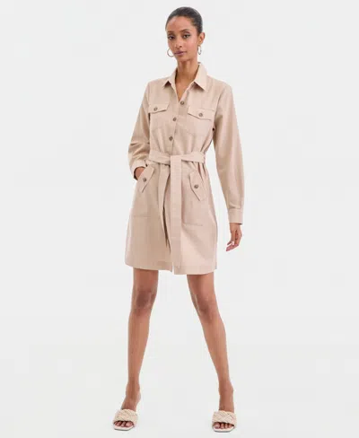 Inc International Concepts Women's Long-sleeve Belted Shirtdress, Macy's Exclusive In Neutral