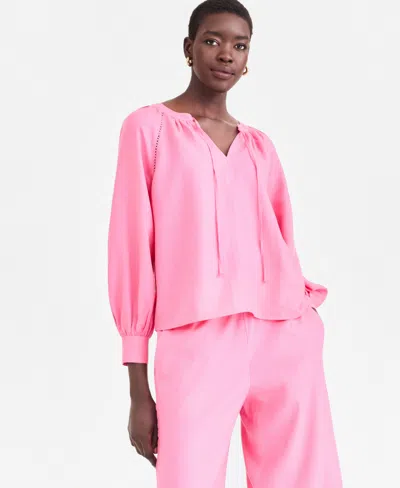 Inc International Concepts Women's Long Sleeve Linen-blend Blouse, Macy's Exclusive In Pink