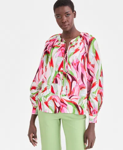 Inc International Concepts Women's Long Sleeve Linen-blend Blouse, Macy's Exclusive In Green