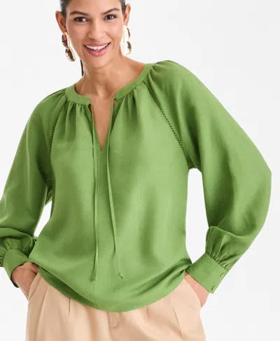 Inc International Concepts Women's Long Sleeve Linen-blend Blouse, Macy's Exclusive In Green