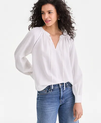 Inc International Concepts Women's Long Sleeve Linen-blend Blouse, Macy's Exclusive In White
