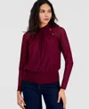 Inc International Concepts Women's Long-sleeve Mesh Cutout Top, Macy's Exclusive In Red