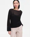 Inc International Concepts Women's Long Sleeve Open-knit Overlay Sweater, Macy's Exclusive In Black