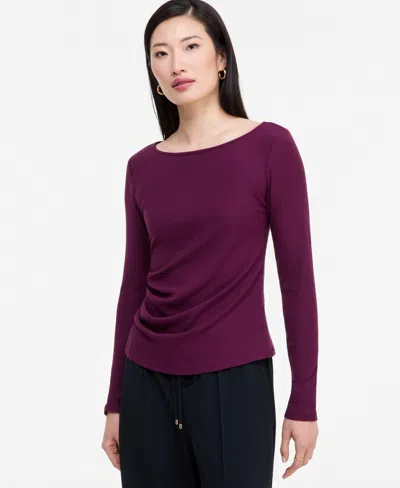 Inc International Concepts Women's Long Sleeve Rib-knit Boat Neck Top, Macy's Exclusive In Purple