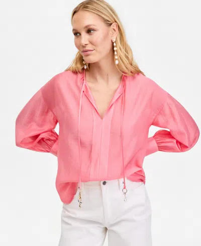 Inc International Concepts Women's Long Sleeve Satin Blouse, Macy's Exclusive In Pink