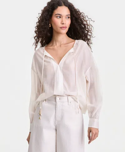 Inc International Concepts Women's Long Sleeve Satin Blouse, Macy's Exclusive In White