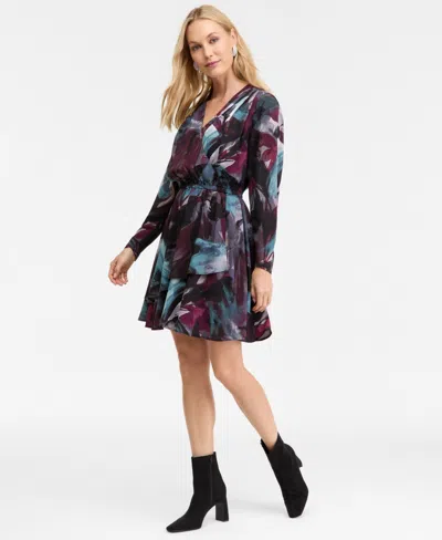 Inc International Concepts Women's Long-sleeve Surplice-neck Midi Dress, Macy's Exclusive In Multi