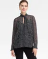 Inc International Concepts Women's Long-sleeve Tie-neck Blouse, Macy's Exclusive In Black