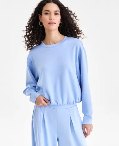 Inc International Concepts Womens Off Duty Long Sleeve Bubble Hem Sweatshirt Macys Exclusive In Blue