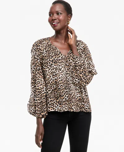 Inc International Concepts Women's Long-sleeve V-neck Ruffle Blouse, Macy's Exclusive In Hani Cheetah