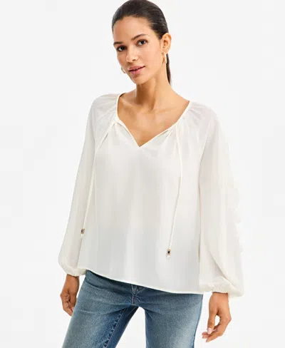 Inc International Concepts Women's Long-sleeve V-neck Ruffle Blouse, Macy's Exclusive In White