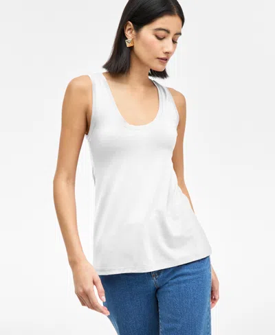 Inc International Concepts Women's Luxe Scoop-neck Tank Top, Exclusively At Macy's In Bright White