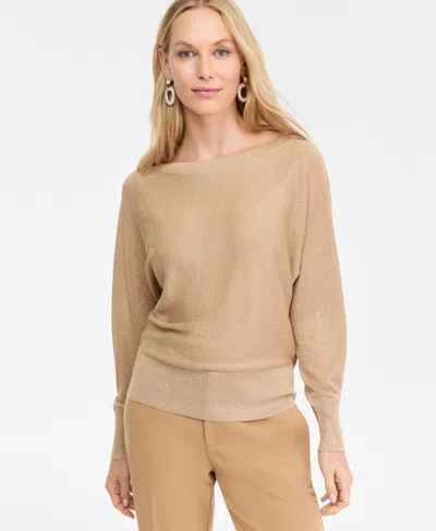 Inc International Concepts Women's Metallic Boat-neck Sweater, Macy's Exclusive In Brown