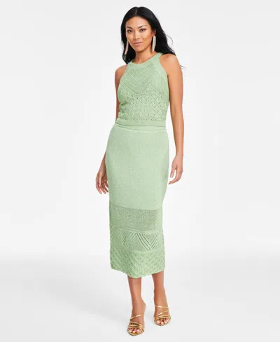 Inc International Concepts Petite Lurex Crochet Midi Skirt, Exclusively At Macy's In Green With Dot