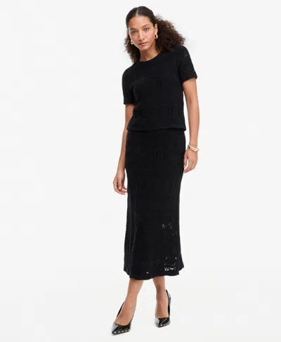 Inc International Concepts Women's Metallic Crochet Stripe Sweater Skirt, Macy's Exclusive In Deep Blk C