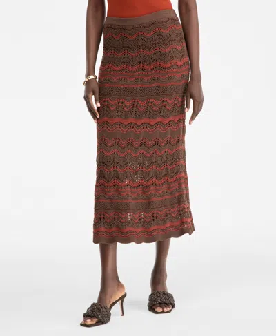 Inc International Concepts Women's Metallic Crochet Stripe Sweater Skirt, Macy's Exclusive In Drk Roast Combo