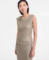 Inc International Concepts Women's Metallic-knit Floral-applique Top, Exclusively At Macy's In Gray