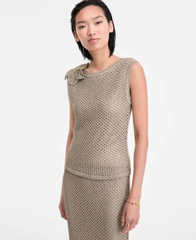 Inc International Concepts Women's Metallic-knit Floral-applique Top, Exclusively At Macy's