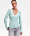 Inc International Concepts Women's Metallic-knit V-neck Sweater, Macy's Exclusive In Blue