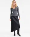 Inc International Concepts Women's Metallic-knit V-neck Sweater, Macy's Exclusive In Gray