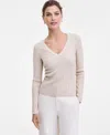 Inc International Concepts Women's Metallic-knit V-neck Sweater, Macy's Exclusive In Neutral