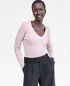 Inc International Concepts Women's Metallic-knit V-neck Sweater, Macy's Exclusive In Pink