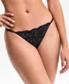 Inc International Concepts Women's Metallic Lace Thong Underwear, Exclusively At Macy's In Black