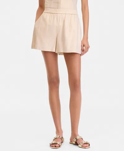 Inc International Concepts Women's Metallic Linen-blend Pull-on Shorts, Macy's Exclusive In Neutral